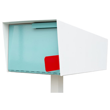 Locking Modern Mailbox, Post Mounted Modern Mailbox, White/Robin Egg, Post Inclu