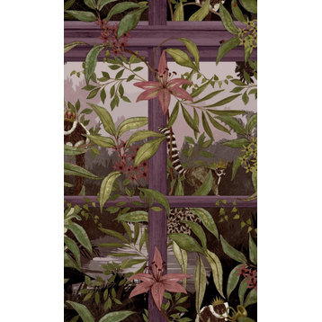 Tropical Floral Foliage Wallpaper, 57Sq.ft Double Roll, Plum