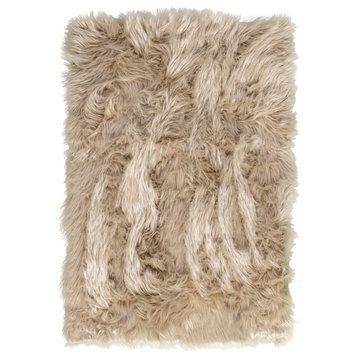 Plush and Soft Faux Sheepskin Fur Shag Area Rug, Light Brown, 2' X 3'