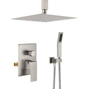 10in. Ceiling-Mounted/Wall-Mounted Rain Shower System Handheld Brushed Nickel