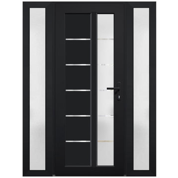 Front Exterior Prehung Door Frosted Glass / Manux 8088 Black, 64" Incl. 2 Sides X 80"; Left in