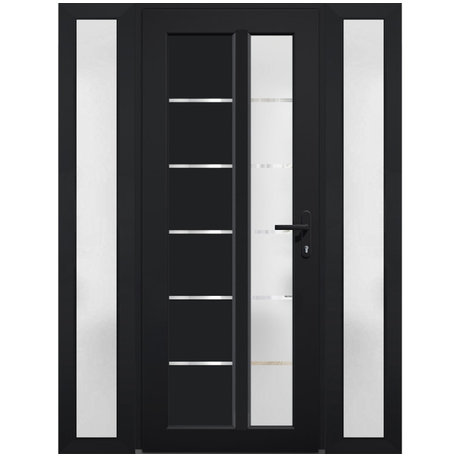 Front Exterior Prehung Door Frosted Glass / Manux 8088 Black, 64" Incl. 2 Sides X 80"; Left in