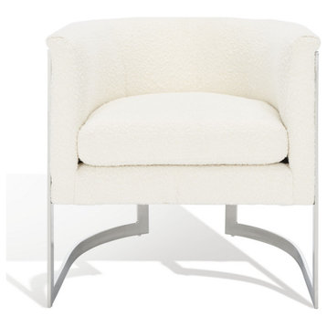 Safavieh Couture Gabby Boucle Barrel Back Accent Chair Ivory/Silver