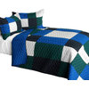 Moment 3PC Cotton Vermicelli-Quilted Patchwork Geometric Quilt Set-Full/Queen Si