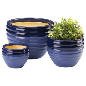 Embossed Jewel Tone Ceramic Planter Set 