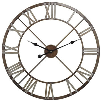 Open Center Round Wall Clock in Grey Bronze Colors Roman Numeral Numbering 27