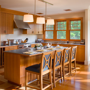 75 Beautiful Cork Floor Kitchen With Metal Backsplash Pictures