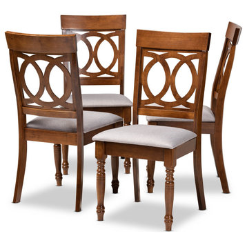Set of 4 Dining Chair, Turned Front Legs With Padded Seat & Cut Out Back, Walnut