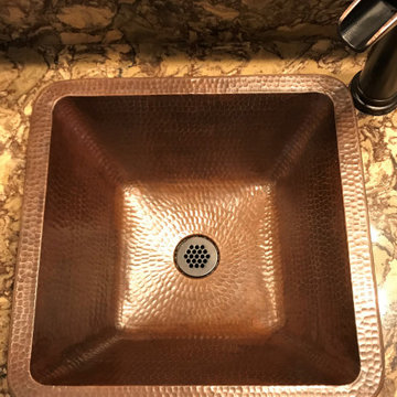 15" Square Skirted Vessel Hammered Copper Sink (VSQ15SKDB)