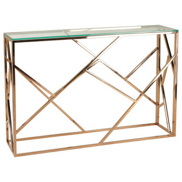 Cortesi Home Tavy Rose Gold Contemporary Glass Console Table, 48x16x31