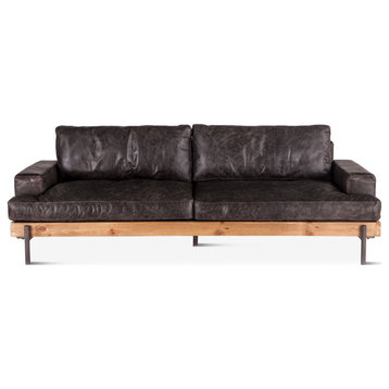 Chiavari Distressed Antique Ebony Leather Sofa