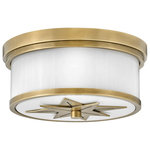 Hinkley Lighting - Hinkley Lighting Montrose 2-Light Med Flush Mount, Brass/Etched Opal, 42801HB - Montrose boasts both artistic and traditional American appeal. Its unique decorative medallion is the star of the show in a Black, Heritage Brass or Antique Nickel finish. Etched opal glass surrounds and casts an even-glowing light.