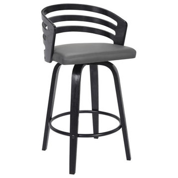 Armen Living Jayden 26" Modern Faux Leather Counter Stool in Black and Gray