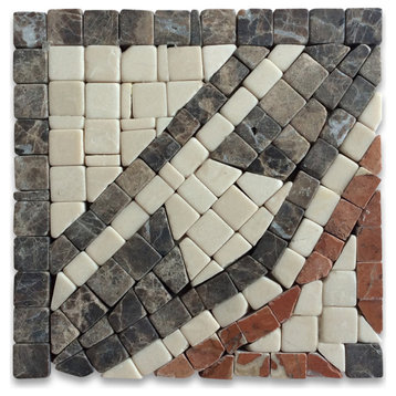 Marble Mosaic Border Bathroom Decorative Tile Leaf Red 4x4 Tumbled, 1 piece
