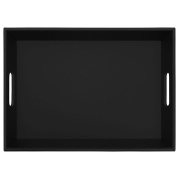 Black Leatherette Serving Tray With Handles