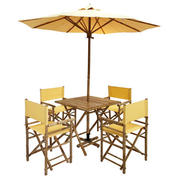 Outdoor Patio Set Umbrella Square Table Chairs, Yellow
