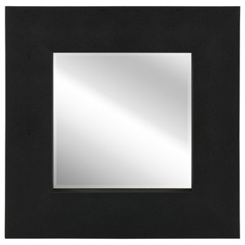 Beveled Wall Mirror, Black on Black Metallic Shagreen Leather Framed Mirror