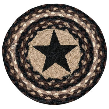 Black Star Hand Printed Round Sample Rug