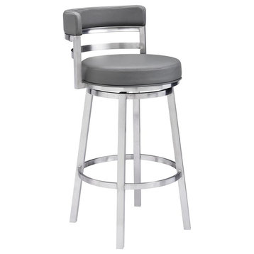 Madrid Contemporary 26 Counter Height Barstool In Brushed Stainless Steel...