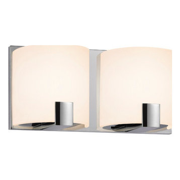 C-Shell LED Vanity Light With White Etched Glass, Polished Chrome, 2-Light