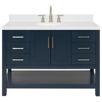 Ariel Magnolia 36"  Single Oval Sink Vanity, Carrara Quartz, Midnight Blue