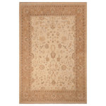 Bareens Designer Rugs - Classic Ziegler Karina Beige Brown Hand-Knotted Wool Rug - 8'0'' x 9'9'' - Enhance the ambiance of your home with this magnificent Persian-influenced Turkish hand-knotted rug made by skilled artisans capable of creating the most exceptional vegetable dyes and hand-spun wool. This exquisite handmade rug is a one-of-a-kind Peshawar Kafkaz, otherwise identified as Chobi, Chobi Peshawar, Oushak, or Ziegler rug. These handmade rugs are crafted in Pakistan utilizing superior-quality wool imported from Australia, New Zealand, and Korea in two types of weaves: the Persian weave and the Mori weave. This rug is meticulously crafted by hand using the finest natural vegetable dyes extracted from local plants. The artisans use a blend of hand-spun local and fine merino wool, resulting in a rug with a compelling texture, higher lanolin content, and longer staple. The artisans occasionally incorporate natural or artificial silk into the pile to enhance specific motifs. The finished product is an awe-inspiring execution of flawless design and an understated palette that exudes elegance.