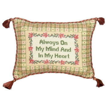 Throw Pillow Always on My Mind 12x9 9x12 Cream Olive Green Wool Yarn