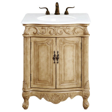 27" Single Bathroom Vanity, Antique Beige With Ivory White Quartz