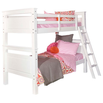 Linon Beckett Twin Over Twin Pine Wood Bunk Bed Heavy Duty Wood Slats in White