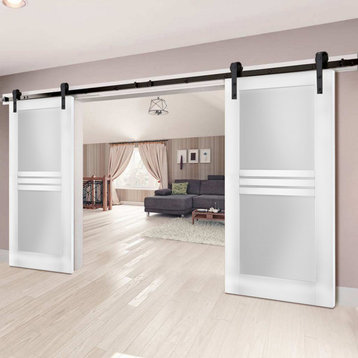 Slab Door Panel Opaque Glass 4 Lites / Mela 7222 White Silk / Finished Doors, 28" X 96"