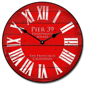 Pier 39 Red Wall Clock, 24"