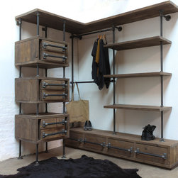 Stefan Reclaimed Scaffolding Board and Steel Pipe 3 sided Open Wardrobe - Wardrobe Storage Solutions