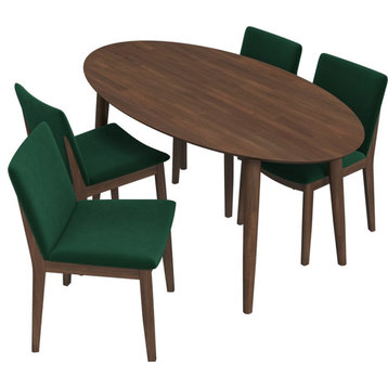Kenza Modern Solid Wood Dining Table and Green Fabric Dining Chair Set of 4