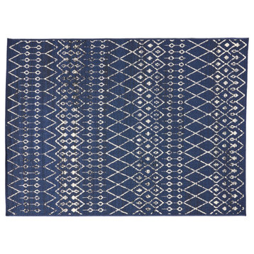 Sautter Indoor/Outdoor Area Rug, Navy Blue and Ivory, 84wx63dx0.16h