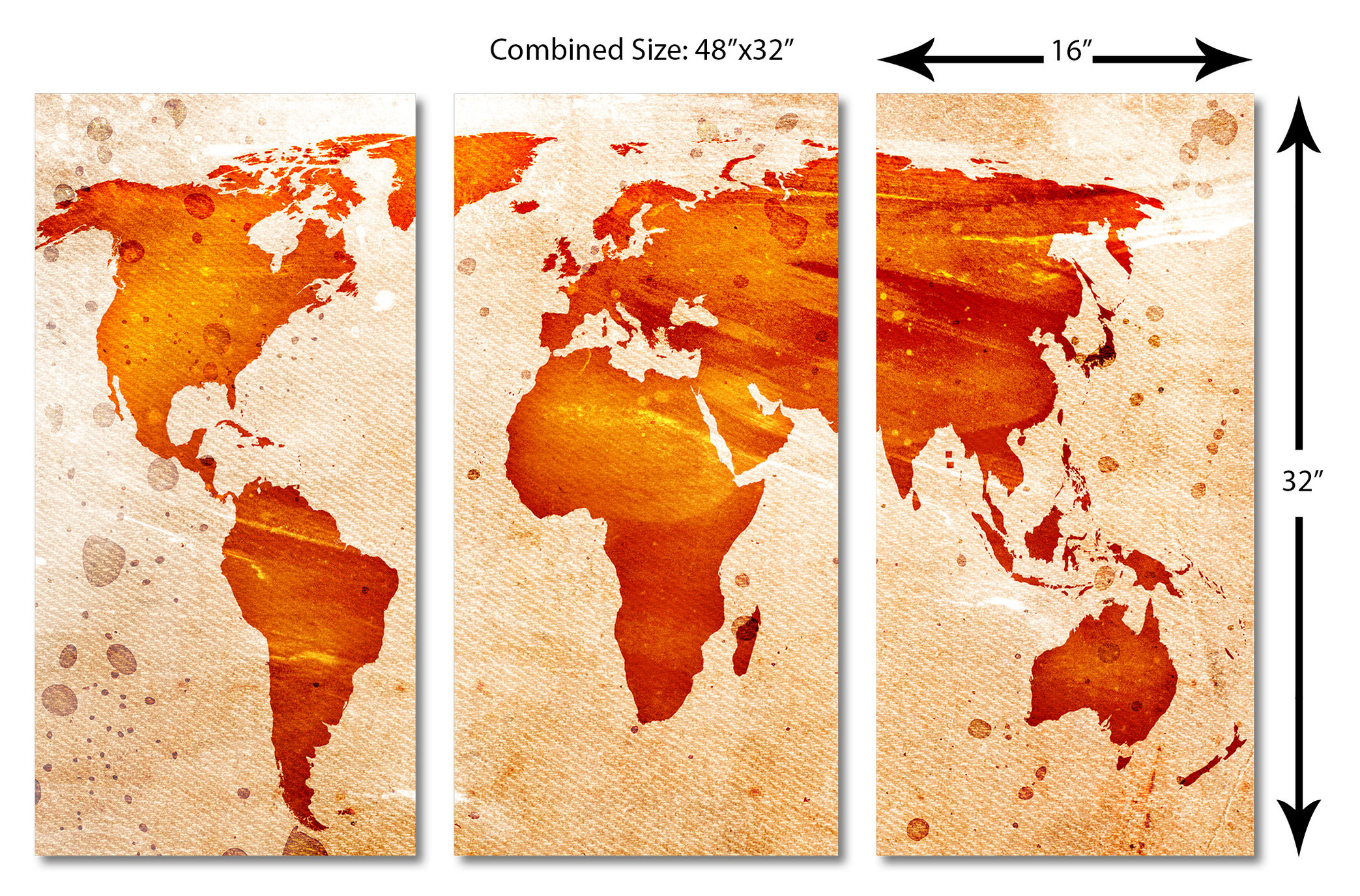 Abstract Art World Map Canvas Print, 3 Panel Split, Triptych Wall Art ...