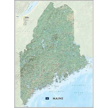 Maine State Map Wall Mural, Self-Adhesive Wallpaper