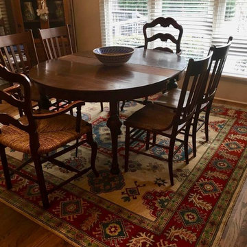 Kazak Oriental Rug warms this kitchen for family meal times!