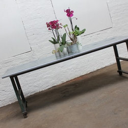 Saunders Zinc Topped Table with vintage metal workers workbench legs - Table Tops & Bases