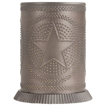 Handmade Punched Tin Candle Warmer Accent Light Star Pattern, Kettle Black