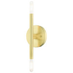 Livex Lighting - Satin Brass Mid Century Modern, Urban, Scandinavian, Minimal Sconce - Clean lines and exposed bulb sockets make the Copenhagen collection�perfect for your mid-mod or transitional bathroom, bedroom or hallway. The eclectic look is perfect for spaces wanting an urban, minimalistic or industrial touch. With superb craftsmanship and affordable price, this satin brass two-light sconce is sure to tastefully indulge your extravagant side.