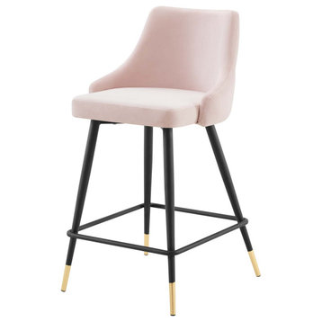 Counter Stool Chair, Velvet, Pink, Modern, Bar Pub Bistro Restaurant Hospitality