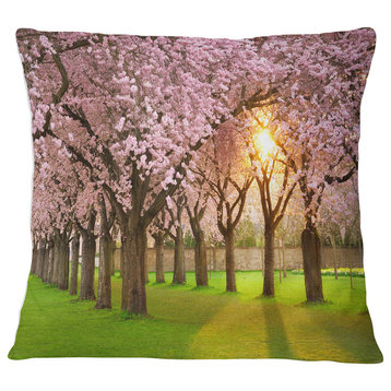 Fascinating Springtime Cherry Scenery Landscape Printed Throw Pillow, 18"x18"