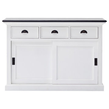 Modern Farmhouse Black and White Buffet Server With Sliding Doors