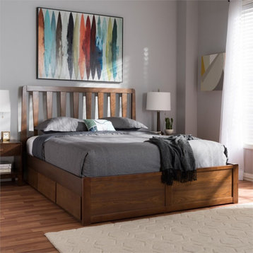 Bowery Hill King Spindle Storage Platform Bed in Walnut