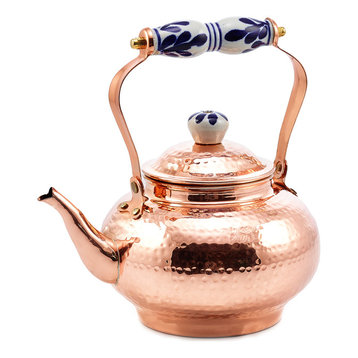 Solid Copper Hammered Tea Kettle WIth Ceramic Knob/Handle, 2 Qt.