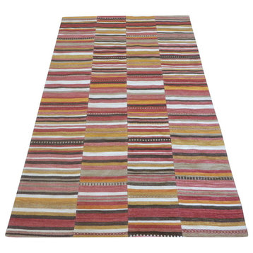 5x8 Geometric Wool Dhurry Kilim Patchwork Hand Woven Oriental Rug