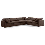 Meridian Furniture - Indulge Upholstered Modular L-Shaped Sectional, Brown, 6-Piece: 3 Armless Chair, 3 Corner Chair, Down Stuffed Velvet - Experience ultimate comfort and style with our brown velvet Indulge Sectional. The luxurious velvet will elevate the aesthetic of any room. This sofa provides ample space for you to relax while its modular build offers the option of unlimited configurations. Whether you're looking to add a stylish element to your living room or a comfortable seating option to your bedroom, this sofa is the perfect choice.