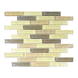 GBM Manufacturing - Geo 15"x13" Textured Glass Linear Mosaic Tile,Yellow - Mosaic Tile