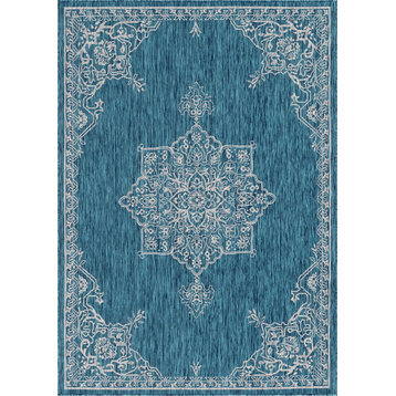 Rug Unique Loom Outdoor Traditional Teal Rectangular 7' 0 x 10' 0