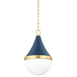 Mitzi - 1 Light Pendant, Blue - With a slight nod to the nautical, Ciara reimagines a classic design in a way that feels current and modern. A conical metal shade holds an opal glossy glass diffuser creating an overall teardrop silhouette. The beveled Aged Brass band at the center separates the shade and the diffuser while the exposed hardware adds a subtle industrial edge. The shade is available in a clean Soft Cream finish or a refined Soft Navy.
